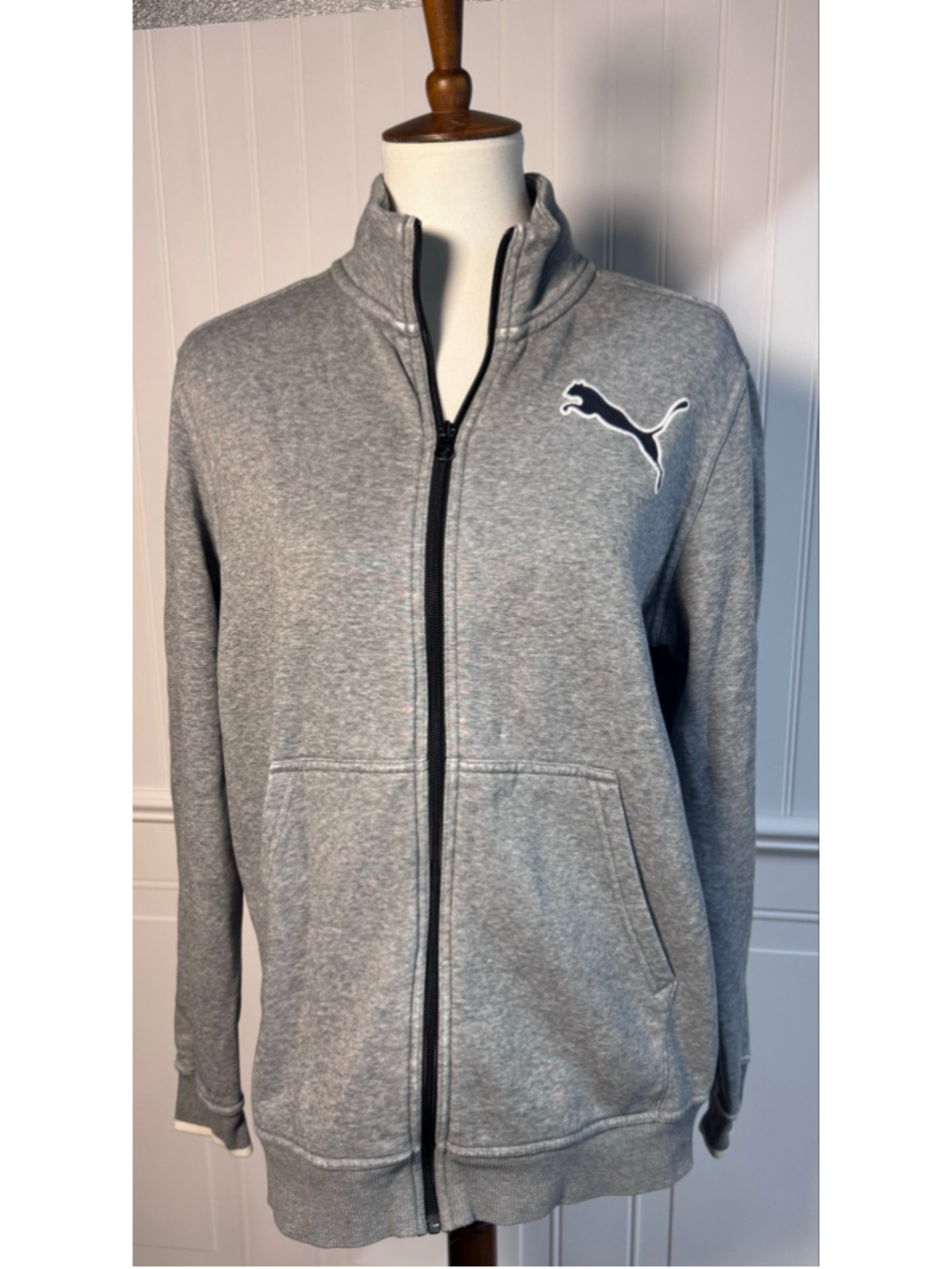 Men’s Puma Full-Zip Sweatshirt Grey Black Size M